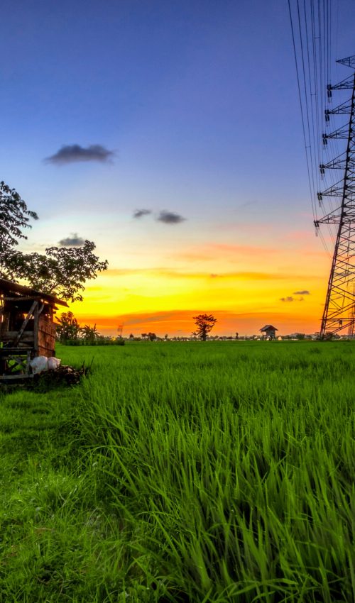 farmer hut in beautiful sunset